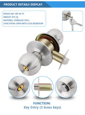 Residential Bathroom Bedroom Interior Safe Tubular Lever Lockset Cylindrical Handle Knob Door Lock